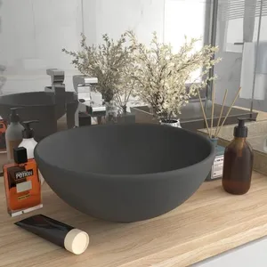 Comparateur de prix : vidaXL Lavabo rond de luxe de salle Gris foncé mat 32,5x14cm Céramique
