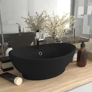 Comparateur de prix : vidaXL Lavabo ovale de luxe à trop-plein Noir mat 58,5x39 cm Céramique