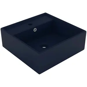 vidaXL Lavabo carré à trop-plein Bleu foncé mat 41x41 cm Céramique pas cher
