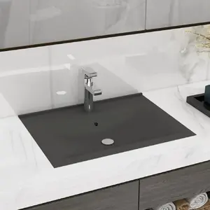 Comparateur de prix : vidaXL Lavabo avec trou de robinet Gris foncé mat 60x46 cm Céramique