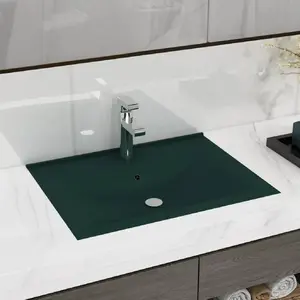 Comparateur de prix : vidaXL Lavabo avec trou de robinet Vert foncé mat 60x46 cm Céramique
