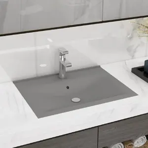 Comparateur de prix : vidaXL Lavabo avec trou de robinet Gris clair mat 60x46 cm Céramique