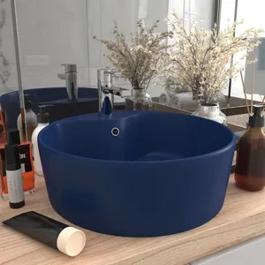 Comparateur de prix : vidaXL Lavabo de luxe avec trop-plein Bleu foncé mat 36x13cm Céramique