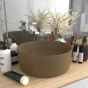 vidaXL Lavabo rond de luxe Crème mat 40x15 cm Céramique pas cher
