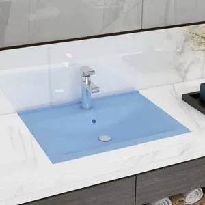 Comparateur de prix : vidaXL Lavabo avec trou de robinet Bleu clair mat 60x46 cm Céramique