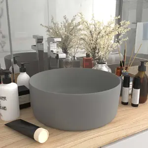Comparateur de prix : vidaXL Lavabo rond de luxe Gris clair mat 40x15 cm Céramique