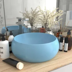 Comparateur de prix : vidaXL Lavabo rond de luxe Bleu clair mat 40x15 cm Céramique