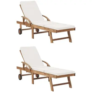 Comparateur de prix : vidaXL Chaises longues avec coussins 2 pcs Bois de teck solide Crème