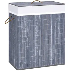 Comparateur de prix : vidaXL Panier à linge avec 2 sections bambou gris 100 L