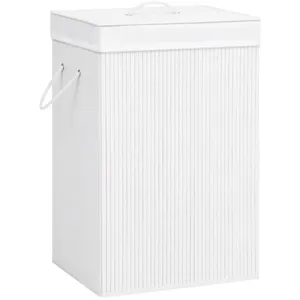 Comparateur de prix : vidaXL Panier à linge avec 2 sections bambou blanc 72 L