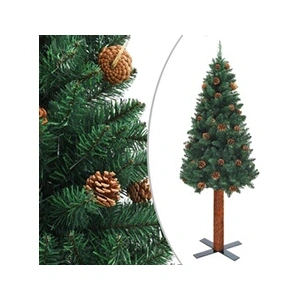 vidaXL Sapin de Noël mince avec bois véritable et cônes vert 150cm PVC pas cher