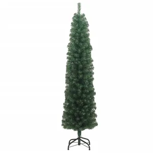 vidaXL Sapin de Noël artificiel mince avec support vert 210 cm PVC pas cher