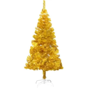 vidaXL Sapin de Noël artificiel avec support Doré 150 cm PET pas cher