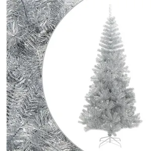 vidaXL Sapin de Noël artificiel avec support argenté 180 cm PET pas cher