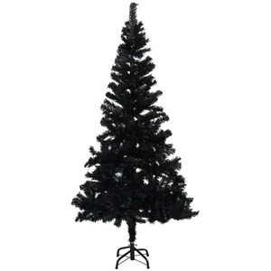 vidaXL Sapin de Noël artificiel avec support noir 210 cm PVC pas cher