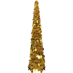 Comparateur de prix : vidaXL Sapin de Noël artificiel escamotable doré 120 cm PET