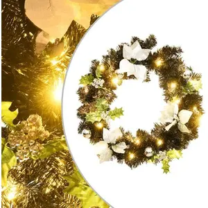 Comparateur de prix : vidaXL Couronne de Noël avec lumières LED Noir 60 cm PVC