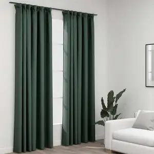 vidaXL Rideaux occultants aspect lin avec crochets 2pcs Vert 140x225cm pas cher