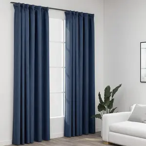 Comparateur de prix : vidaXL Rideaux occultants aspect lin avec crochets 2pcs Bleu 140x225cm