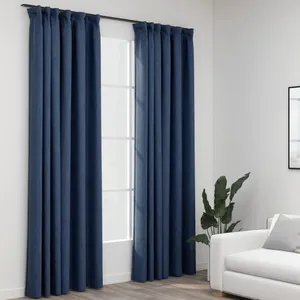 Comparateur de prix : vidaXL Rideaux occultants aspect lin avec crochets 2pcs Bleu 140x245cm