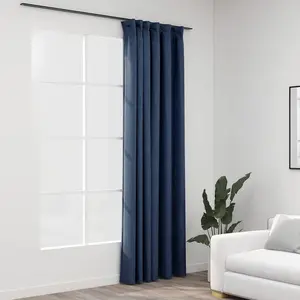 Comparateur de prix : vidaXL Rideau occultant d'aspect de lin avec crochets Bleu 290x245 cm