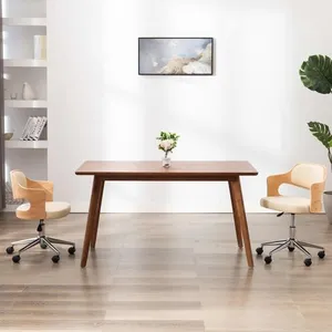 Comparateur de prix : vidaXL Chaise pivotante de bureau Crème Bois courbé et similicuir