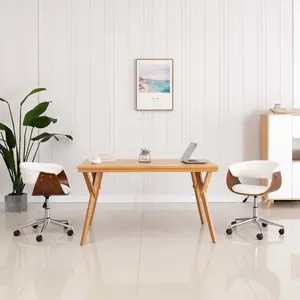 Comparateur de prix : vidaXL Chaise pivotante de bureau Blanc Bois courbé et similicuir