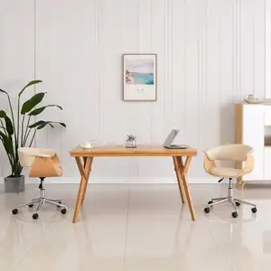 Comparateur de prix : vidaXL Chaise pivotante de bureau Crème Bois courbé et similicuir