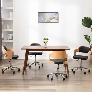 vidaXL Chaises pivotantes à manger lot de 4 bois courbé et similicuir pas cher