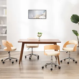 vidaXL Chaises pivotantes à manger lot de 4 bois courbé et similicuir pas cher