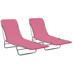 vidaXL Chaises longues pliables 2 pcs Acier et tissu Rose pas cher