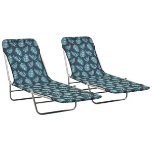 vidaXL Chaises longues pliables 2 pcs Acier et tissu Motif de feuilles pas cher