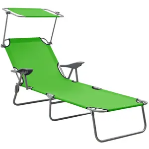 vidaXL Chaise longue avec auvent acier vert pas cher