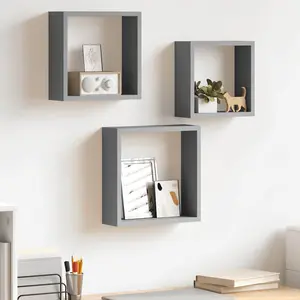 Comparateur de prix : vidaXL Étagères murales sous forme de cube 3 pcs Gris MDF