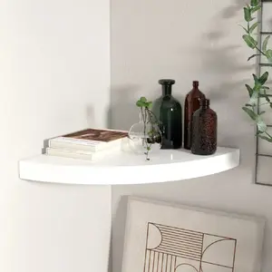 Comparateur de prix : vidaXL Étagère d'angle flottante blanc brillant 35x35x3,8 cm MDF