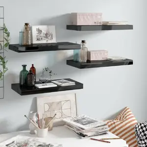 Comparateur de prix : vidaXL Étagère murale flottante 4 pcs Noir brillant 50x23x3,8 cm MDF