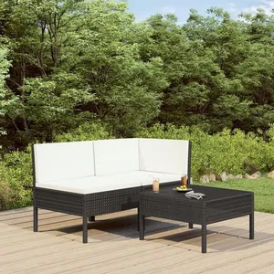 Comparateur de prix : vidaXL Salon de jardin 3 pcs avec coussins Résine tressée Noir
