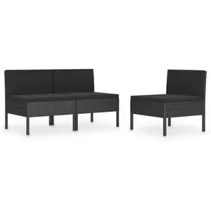 vidaXL Chaises de jardin 3 pcs avec coussins Résine tressée Noir pas cher