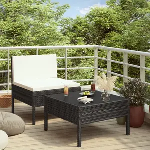 vidaXL Salon de jardin 2 pcs avec coussins Résine tressée Noir pas cher