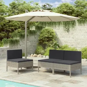 vidaXL Chaises de jardin 3 pcs avec coussins Résine tressée Gris pas cher