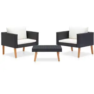 vidaXL Salon de jardin 3 pcs avec coussins Résine tressée Noir pas cher