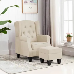 vidaXL Fauteuil avec repose-pied Crème Tissu pas cher