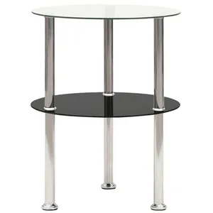 Comparateur de prix : vidaXL Table d'appoint 2 niveaux Transparent et noir 38cm Verre trempé