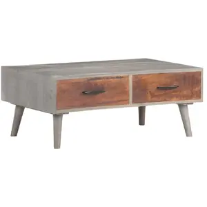 vidaXL Table basse Gris 100x60x40 cm Bois massif de manguier brut pas cher