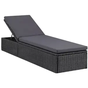 vidaXL Chaise longue Résine tressée Noir et gris foncé pas cher