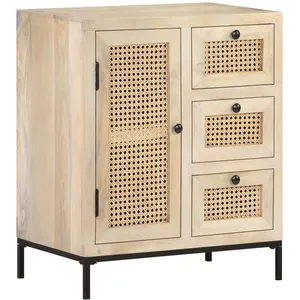 vidaXL Buffet 60x35x70 cm Bois de manguier massif et canne naturelle pas cher