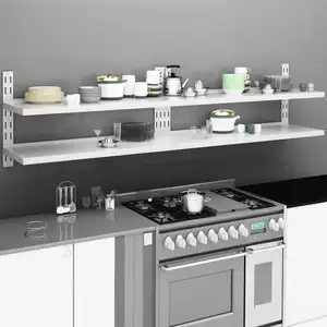 Comparateur de prix : vidaXL Étagères murales flottantes à 2 niveaux 2 pcs Inox 240x30 cm