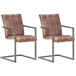 vidaXL Chaises à manger cantilever lot de 2 marron cuir véritable pas cher