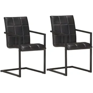 Comparateur de prix : vidaXL Chaises à manger cantilever lot de 2 noir cuir véritable