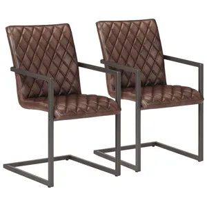 vidaXL Chaises à manger cantilever lot de 2 marron cuir véritable pas cher